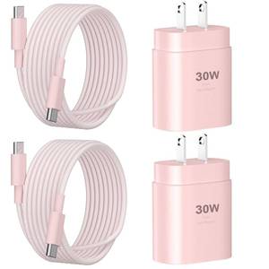 lot 2708 image: Phone 16 15 Charger Fast Charging,30W Type C Chargers USB C Charge Block with 2 Pack 10FT USB C Cable Nylon Braided for Phones 1616 Plus16 Pro16 Pro MaxPhone 1515 Pro MaxPad ProAirPods,Pink