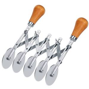 lot 2717 image: Juome 5 Wheel Pastry Cutter with Wooden Handle, Multi-Round Wheel Pasta Dough Cutter Roller Pizza Slicer Accordion Pastry Knife Divider Tool