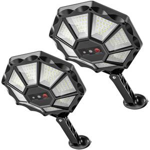 lot 2723 image: Solar Lights Outdoor - 6500K Solar Street Lights Outdoor, Motion Sensor&Dusk to Dawn Flood Light, 168LED 8 Sides 360°Wide Angle Security street Light, IP66 Waterproof with Remote for YardPool(2 Pack)