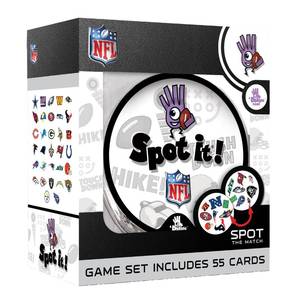 lot 2729 image: Spot It NFL Edition Card Game Fast-Paced Matching Game Featuring Official NFL Team Logos &amp Football Symbols 55 Cards with 5 Mini Games Family Party &amp Travel Game for Kids &amp Adults