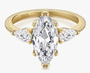 lot 2731 image: 2ct Engagement Ring for Women Marquise Cut 925 Sterling Silver AAAAA Cubic Zirconia CZ Wedding Band Promise Ring For Women Solitaire Simulated Diamond SilverGold Size 5-10