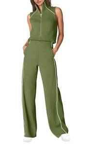 lot 2747 image: SENSERISE Womens Summer Jumpsuits Dressy Casual Sleeveless Mock Neck Top Wide Leg Pants Romper with Pockets(Army Green,L)