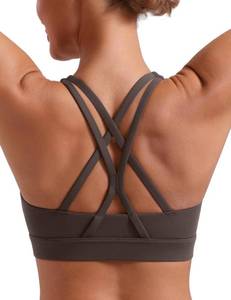 lot 2749 image: POSHDIVAH Womens Mid-Impact Sports Bra with Removable Padding A-C Cup Criss Cross Back for Yoga, Running & Gym Workouts Brown Small