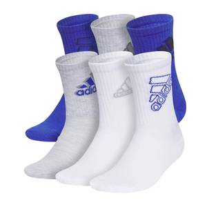lot 2754 image: adidas Unisex Kids Crew Socks for Boys and Girls Youth (6-Pack) Athletic Cushioned and Comfortable, Tall Mid-Calf