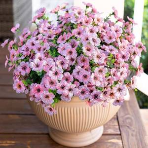 lot 2767 image: HyeFlora Artificial Flowers for Outdoor Indoor Garden Home Decoration, Faux Flower Daisy with Eucalyptus Leaves Fake Plants Greenery Boxwood Porch Patio, 12 Bundles (Pink)
