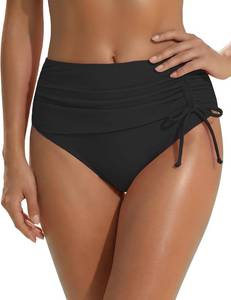 lot 2771 image: Blooming Jelly Womens High Waisted Bikini Bottoms Tummy Control Swim Suit Brief Drawstring Ruched Bathing Suit Bottom(M,Black)