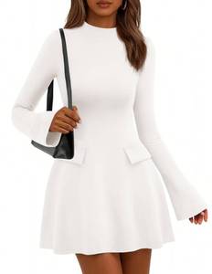 lot 2780 image: PRETTYGARDEN Womens Elegant Holiday Short Dress 2026 Fall Bell Long Sleeve Mock Neck Work Business Casual Party Mini Dress(White,Large)