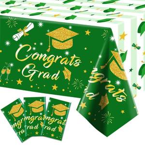 lot 2783 image: Graduation Tablecloth Party Decorations 2026, 3 Pack Green Large Size 54x108 Congrats Grad Disposable Rectangle Table Covers Plastic Table Cloth for College High School Class of 2026 Party Supplies