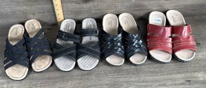 lot 181 image: Clarks Womens Leather Sandal Collection - 4 Pairs Mixed Colors ( all size 7 womens)