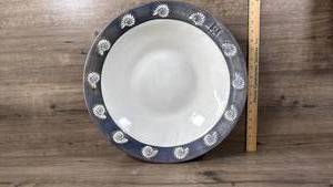 lot 188 image: Handmade Ceramic Serving Platter with Blue Floral Border