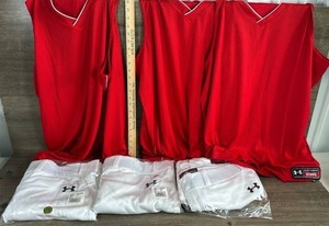 lot 193 image: Under Armour Basketball Jerseys Red and White Team Set