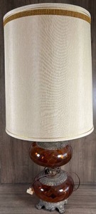 lot 246 image: Large Amber Glass Table Lamp with Fabric Shade