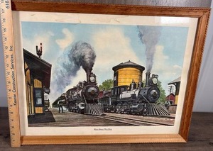 lot 250 image: When Steam Was King Framed Railroad Train Print