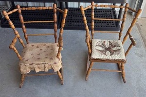 lot 253 image: Small Wooden Rocking Chairs with Quilted Cushions