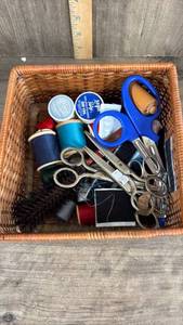 lot 288 image: Sewing Supplies Kit in Wicker Basket