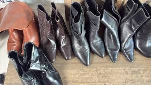 lot 300 image: Large Collection of Leather Boots Mixed Styles and Colors ( size range 9.5-10.5)