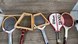 lot 344 image: Vintage Tennis Racket Collection Wooden Frame Set