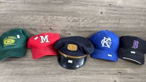 lot 350 image: Mixed Collection of Sports Caps, Handbags, and Leather Care Kit