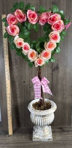 lot 357 image: Heart Shaped Rose Topiary with Decorative Urn