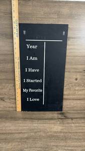 lot 367 image: Black Chalkboard Sign with White Text and Hanging Hardware