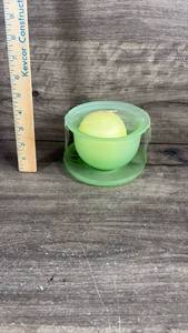 lot 376 image: Green Glass Bowl with Lid and Yellow Candle