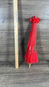 lot 400 image: Red Paper Parasol with Floral Design