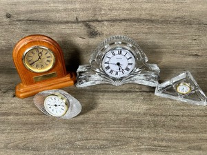 lot 299 image: Collection of Desktop Clocks - Crystal, Wood, and Metal