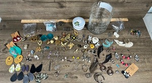 lot 140 image: Mixed Jewelry Lot with Glass Bowl and nail polish remover bowl