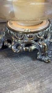 lot 349 image: Glass Hurricane&nbsp Lamp with Decorative Metal Base