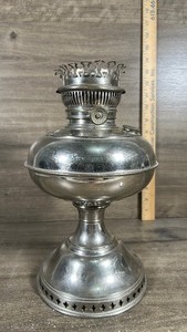lot 390 image: Oil Lamp with Decorative Metal Burner&nbsp