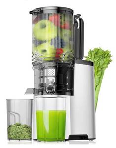 lot 4053 image: EanOruus Cold Press Juicer, 5.8 Wide Feed Chute Juice Extractor Machine with 400W, High Juice Yield, Slow Masticating Juicer for Whole Vegetables & Fruits, Silver