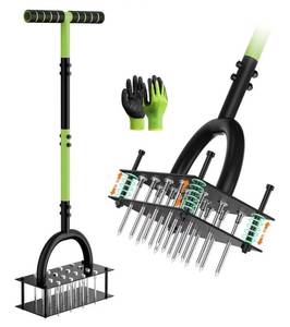 lot 4056 image: Lawn Aerator Manual Aerator Lawn Tool with 16 Spikes, Metal Grass Aerator for Yard