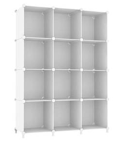 lot 4057 image: AWTATOS Cube Storage Organizer Storage 12 Cube Bookshelf DIY Plastic Closet Clothes Storage Shelves with Wooden Mallet, Stackable Storage Solution for Home, Bedroom, White