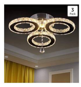 lot 4063 image: LED Crystal Pendant Ceiling Light 13x3.5 Inches 3 Rings Crystal Chandelier Flush Mount Lighting Fixture for Bedroom Hobby Living Room (Warm White)
