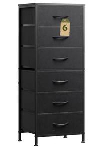 lot 4064 image: WLIVE Black Tall Dresser for Bedroom, 6 Drawer Dressers & Chests of Drawers, Fabric Dresser