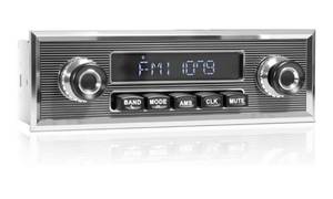 lot 4075 image: Bluetooth Retro Radio for Classic Vehicles Single Din Vintage Stereo for Car - AM FM Tuner USB AUX Input Subwoofer RCA Output