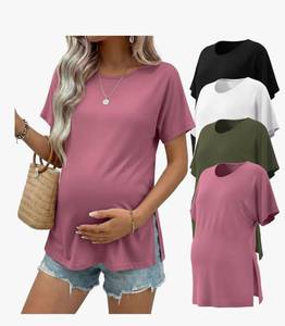 lot 4109 image: Ekouaer 4 Pack Maternity Shirts Short Sleeve Pregnancy Tunic Tops Casual Postpartum Outfits Split Side Mama Clothes Medium