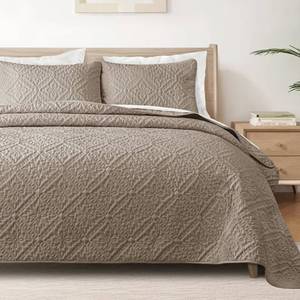lot 4110 image: Exclusivo Mezcla Twin Quilt Bedding Set, Lightweight Soft Bedspreads Coverlets with 1 Pillow Sham, Modern Taupe Quilts Twin XL Size for All Seasons