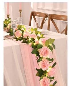 lot 4115 image: 2 Pcs Flower Garland with 19.6 Ft Lights, 13.2 Ft Pink Floral Garland Fake Flowers for Wedding Arch Party Wall Garden Room Decor