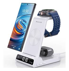 lot 4119 image: Wireless Charger for Samsung Charging Station 3 in 1 Android Charging Stand with Dimmable Clock - Nightstand Organizer for Galaxy S25 Ultra, Galaxy Watch 8 7 6 5 4, Galaxy Buds (Not for iWatch)