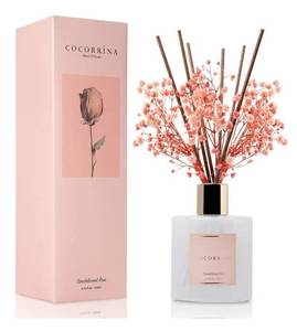 lot 4124 image: Premium Reed Diffuser Set with Preserved Babys Breath & Cotton Stick Sandalwood Rose  6.7oz