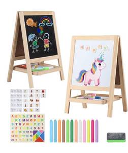 lot 4127 image: Tabletop Painting Wooden Art Easel for Kids - 4-in-1 Double-Sided Drawing Board for Toddlers 2-4