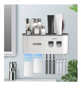 lot 4134 image: Toothbrush Holders for Bathrooms Wall Mounted, 6 Slot Toothbrush Holder with 2 Automatic Toothpaste Dispensers, 2 Magnetic Cups, Large Capacity Bathroom Organizer, Wall Storage with Drawer