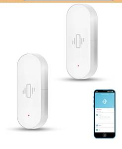 lot 4157 image: Smart Vibration Sensor Wireless Glass Break Detector, WiFi Door Sensor with App Alerts, Adjustable Sensitivity, Glass Break Security Sensor for Alarm System and Smart Home Automation (2-Pack)