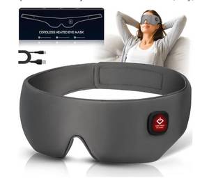lot 4161 image: Silk Cordless Heated Eye Mask, Washable Sleep Mask Warm Compress Mask Soft Pressure Free Shade Blindfold Electric Eye Heating Pad for Blepharitis Sinus Stye Gifts for Men Women (Grey)