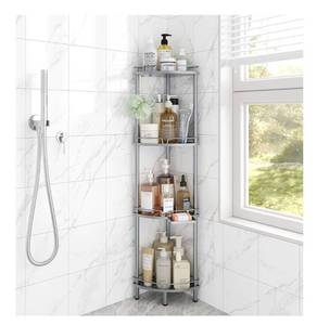 lot 4166 image: ELYKEN Corner Shower Caddy Standing, 4 Tier Rustproof Metal Shower Organizer with Soap Holder, Floor Shower Corner Shelf Rack
