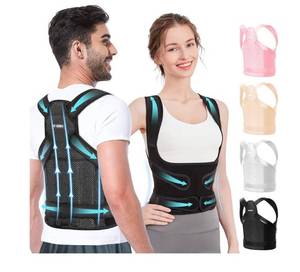 lot 4182 image: Fit Geno Back Brace Posture Corrector for Women and Men, Shoulder Straightener, Adjustable Full Back Support, Upper and Lower Back Pain Relief