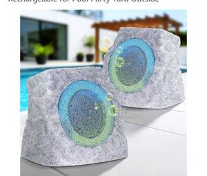 lot 4197 image: MIKK 2 Pack Solar Rock Speakers Outdoor Waterproof Patio with Lights Color,Multi-Sync Up to 100 Speakers Pairing Solar Powered Rock Speaker Rechargeable for Pool Party Yard Outside