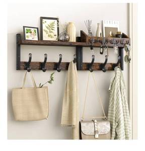 lot 4201 image: 29 Coat Rack Wall Mount with Shelf, 4 in 1 Coat and Key Hanger with 11 Metal Hooks
