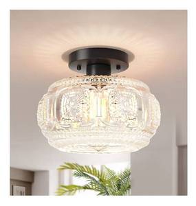 lot 4202 image: Semi Flush Mount Ceiling Light, Globe Glass Ceiling Light Fixture, Black Modern Lighting for Hallway